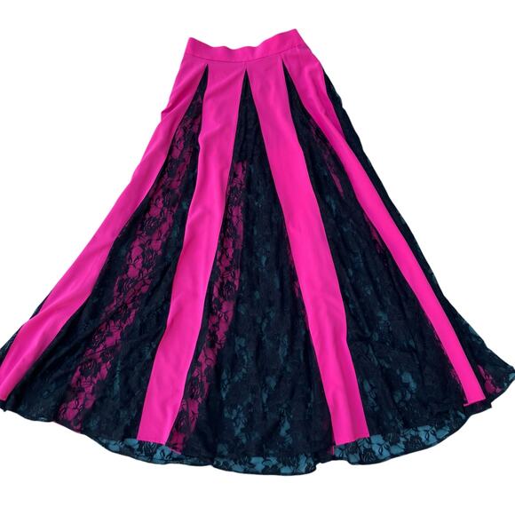 Lace Pink Black Maxi Skirt Sm Striped Paneled Fairy Grunge Witchy Whimsigoth Y2K - Picture 8 of 12